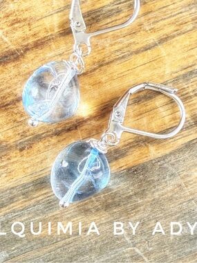 Silver and topaz blue drops mini hoops/ simple jewelry